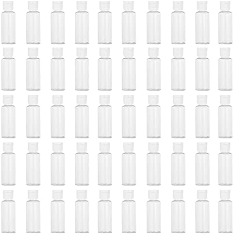 50 Pack 1.7oz/50ml Travel Plastic Empty Bottles Mini Hand Sanitizer Bulk Travel Size with Flip Cap, Squeezable Refillable Container for Cosmetic Baby Shower Birthday Wedding Party Favor (50PC-CLEAR)