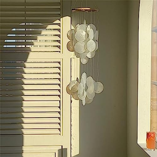ZOYIEP Windspiel Anhänger,Windspiel Weiß, Muschel Deko Windspiele Perlmutt, Fensterschmuck,Mobile für Fenster, Muschel Windspiel Gartendeko,50x20cm (Weiß)