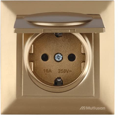 Mutlusan CANDELA Set: Steckdose mit Deckel/Klappdeckel und Rahmen - Unterputz, Einbau - Gold, goldfarben, Messing, Bronze, Kupfer