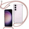 Tikgue Collier Coque Glitter pour Samsung Galaxy S23 5G avec Cordon, Transparent Paillettes Etui TPU Bumper Silicone Case avec Chaîne Lanière Housse Compatible avec Samsung Galaxy S23 - Or Rose