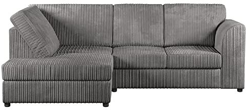 Furnishings For Less UK New Luxor Fullback Grey Jumbo Cord 3-4 Seater Corner Sofa Charcoal Corduroy LHF (Grey, Left Hand Facing)