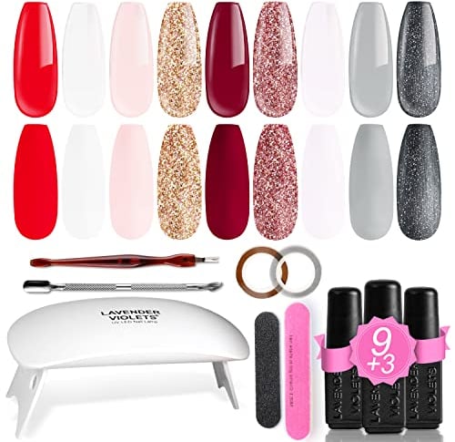 19 Stück Gel-Nagellack Tragbar LED-Nagellampe Soak Off Trockner UV-Basislack matt kein Abwischen silberfarben Aufkleber-Werkzeug-Set R651