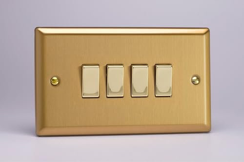 Varilight XB9D Quad Light Switch, 10A, 4-Gang, 2-Way, Classic Brushed Brass