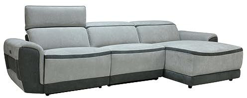 Vente-unique Ecksofa mit elektrischer Relaxfunktion - Ecke rechts - Stoff - Hellgrau - ORIETTO