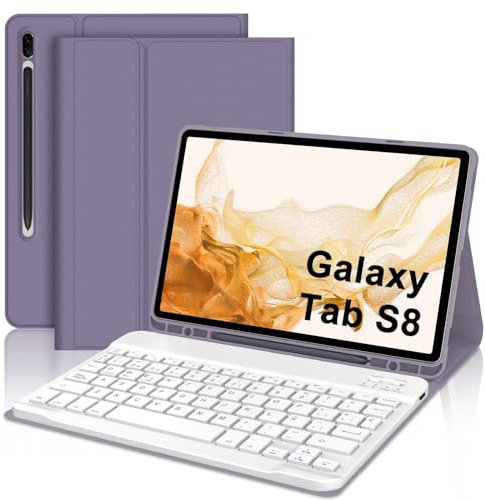 IVEOPPE Funda Teclado Samsung Tab S8 2022 - Funda Teclado Samsung Tab S7 2020, Teclado España Ñ Bluetooth para Samsung Galaxy Tab S8/S7 11 (SM-T870/T875/T878/X700/X706), Púrpura