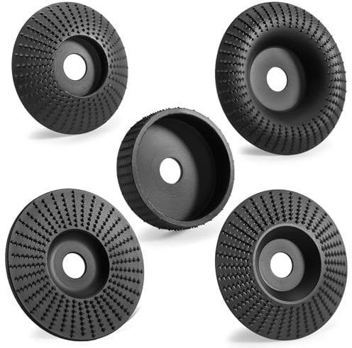 Hedume Set of 5 Angle Grinder Wood Carving Disc for 4 or 4 1/2 Attachments with 5/8 inch Arbor, Stump Tool Grinding Wheel Shaping, Wood Shaping Disc Grinder Cutting Wheel Grinding Disk Attachments