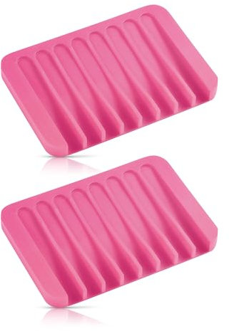 Self Draining Soap Dish for Shower, Silicone Soap Dish for Kitchen Sink, Bathroom Sink (2, Pink, S(3.1×4.5))