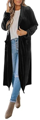 RICOCHO Cardigan Lunghi in Velluto da Donna, Cardigan Lungo con spolverino in Velluto Aperto sul Davanti da Donna Sottile