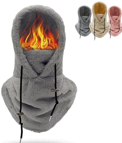 Warme Plüsch-Fahrradhaube, 2024 New Thermal Balaclava, Warm Plush Bicycle Cover, Thermal Sherpa Fleece Hood Ski Mask Winter Balaclava (Grau)