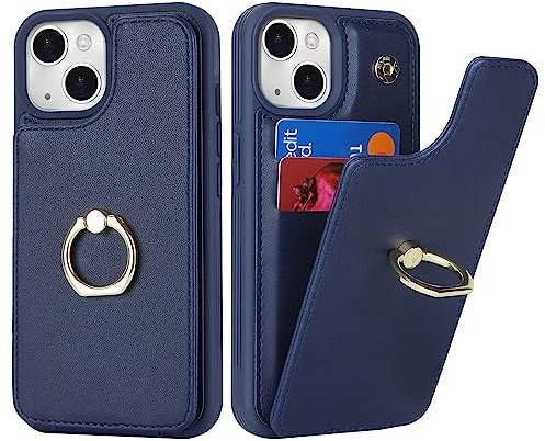 SailorTech für iPhone 11 Handyhülle mit Kreditkartenhalter für Frauen, iPhone 11 Hülle Ring-Ständer Kartenschlitze Standfunktion Modische Tasche für Männer - Marineblau