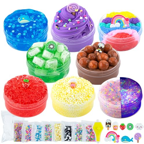 8 x 100 ml Schleim Set, Slime Variety Pack Different Textures, mit Rainbow Cloud, Butter, Clear, Glow in The Dark Slime, Schleim-Partygeschenke für Mädchen und Jungen, Oster- und Halloweengeschenk