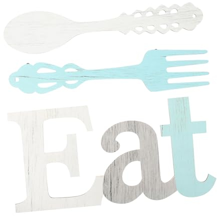 Amosfun 3pcs Wooden Spoon Pendants Letter Spoon Fork DIY Decor Wood Single-sided Printing Letters Wall Hanging Adornments Household Pendants
