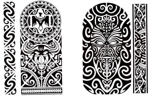 Lot de 2 tatouages temporaires tribal Maori Design Tribal Taureau J521 523