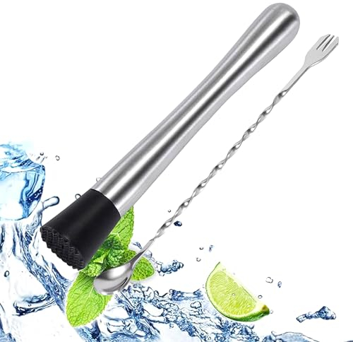 Machacador de Cóctel,Mojito Cocktail Miguel Hielo de Acero Inoxidable Cono de Limón Martillo de Hielo Picado y Cucharas de Cóctel para Cocina,Bar,Restaurante