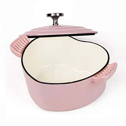Heart-Shaped Casserole Dish 1.9L - Multi-Functional Enameled Cast Iron Pan With Lid, Non-Stick Cooking Pan Pot Cooker - Perfect For Steaming, Braising, Baking, Broiling, Sauteing, Simmering