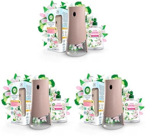 Air Wick Active Fresh Deodorante per Ambienti, Confezione con 1 Diffusore Automatico senza gas, 1 Ricarica alla Fragranza Bouquet di Gelsomini 228ml, 2 Pile AA, Neutralizza Odori 24/7