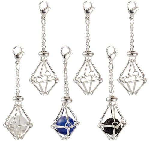Magibeads Leere Steinhalter, Schlüsselanhänger, verstellbar, leere Käfige, Messing, Medaillon, Charms für Schlüsselanhänger, DIY-Schmuckherstellung, 6 Stück, Messing Edelstahl, Kein Edelstein