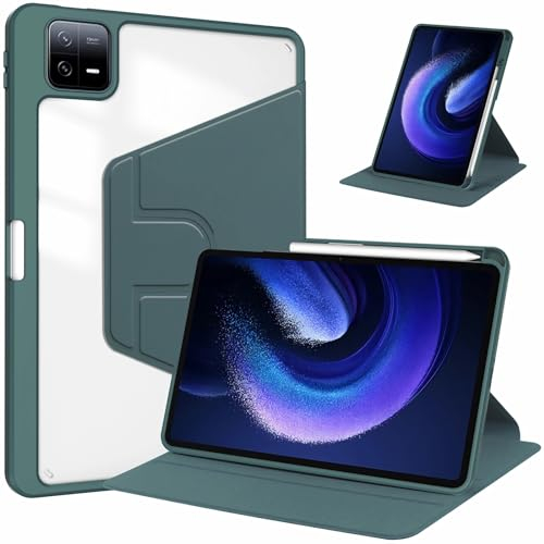 XFTeoux Hülle Für Xiaomi Mi Pad 5/Mi Pad 5 Pro 11 Tablet 2021 Release Mit Stifthalter, Klar Transparente Rückenschale Slim Stand Stoßfestes Tablet Cover, Auto Wake/Sleep,Grün