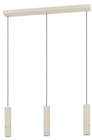 Eglo LED pendant lighting Caminia, 3 light hanging lamp above dining table, dining room ceiling light fixture, metal in beige and gold, GU10 light source, warm white