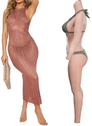 EQAIWUJIE 7. ölfreier Silikon-Vollbodysuit E-Cup-Brustpanzer für Crossdresser Drag Queen Transgender kann neunte Hose einführen und pinkeln (Elfenbein-Baumwolle gefüllt, E Cup)