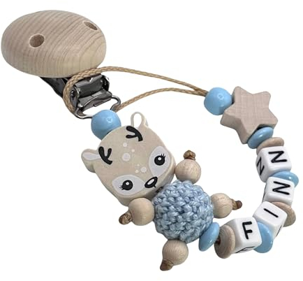 AVH Enterprise Schnullerband mit Namen für Mädchen & Jungen personalisierte Baby Geschenke (Reh Sternchen)