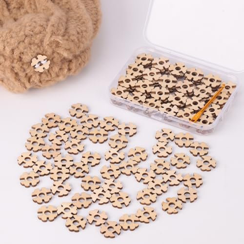 Removable Wooden Pom Poms Buttons, 100 Stück Bommelknöpfe Aus Holz, Pom-Pom-Knöpfe,Holzknöpfe Kunstpelz Bommelhalter Zum Befestigen Von