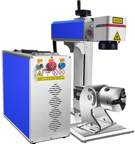 Fiber Laser Marking Machine 50W Fiber Laser Engraver Laser Engraving Machine 200X200mm 1064nm Solid State Marking Engraving Machine for Metal Aluminum Steel Gold Silver Jewelry with Rotary Shaft
