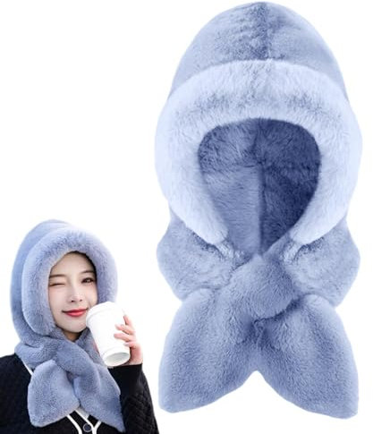 Ungtyb Winddichter Kapuzenschal, 2 in 1 verdickte winddichte Kapuzenhut, weicher Sherpa-Stoff Winterschal, eleganter Plüsch-Winterschal für Damen, Herren bei kaltem Wetter (Grau, Weiß, Schwarz), grau,