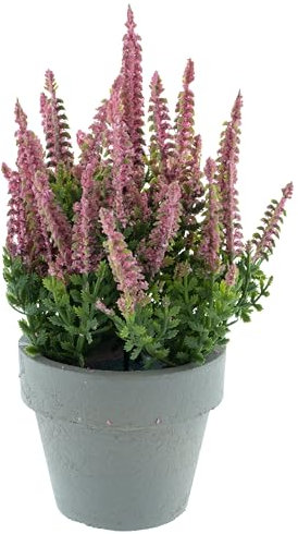 mucplants Kunstblume getopfte Erika Calluna im grauen Topf, künstliches Heidekraut, 13x19cm, Herbstblume, Kunstpflanze (Rosa)