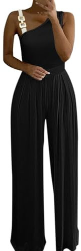 Salopette pour Femme Enceinte Barboteuse Sexy à Boutons en métal pour Femmes, débardeur, Taille Haute, Jambes Larges, Combinaison Couleur Unie Combinaison Sexy (Black, M)