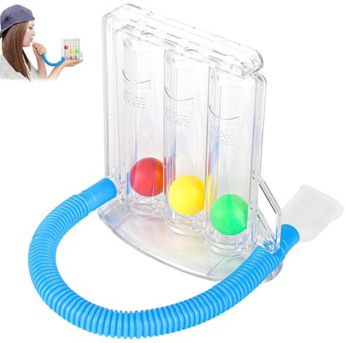 XTDMJ Entrenador de respiración pulmonar, entrenador pulmonar, con 3 bolas de colores, para terapia del habla y función pulmonar, con sistema de 3 cámaras
