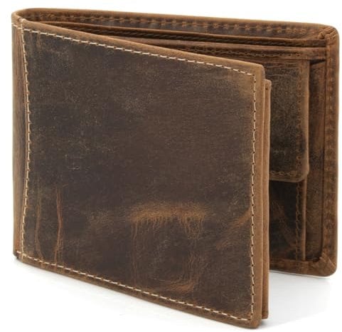 ekavale Herren Geldbörse aus Büffelleder - Vintage Portemonnaie Herren mit RFID-Schutz - Brieftasche für Männer - Wallet Men für Alltag - Querformat Geldbörse (Tan)