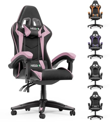 Racingreat Gaming Chair,Ergonomic Gaming Chair for Adults, Height Adjustable Reclining Video Game Chair Comfortable with Headrest and Lumbar Support (Without Footrest, Black/Pink)