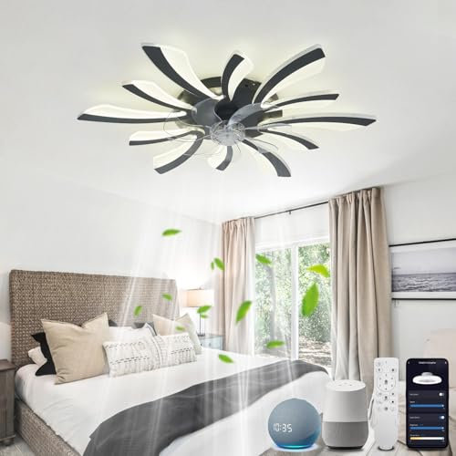 Modern Ceiling Fan with Lights and Remote Control WiFi Enabled for Alexa and Google Home Black Finish Ideal for Bedroom and Kitchen