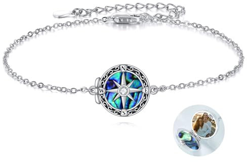 POPLYKE Kompass Medaillon Armband hält Bilder Foto halten jemanden in Ihrer Nähe Kundenspezifischer Schmuck Personalisierte Medaillon Armband für Männer Damen Verstellbare Kette