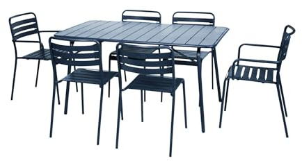 sweeek - Klappbarer Gartentisch aus Stahl mit 2 Sesseln und 4 Stühlen 141,2 x 80 x 72,5 cm - Amelia