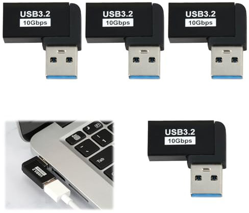BIVOFU 4 PCS Adattatore USB 90 Gradi, Gradi 3.2, Maschio a Femmina, Angolo L, Trasferimento Dati Rapido, Compatibile con USB 3.0/2.0/1.0, Angolo Sinistro Curva Laterale
