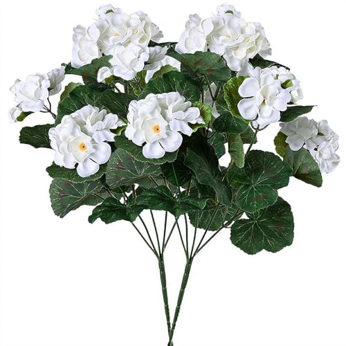 MUMQAQ 2 flores artificiales de geranio para exteriores, geranios de seda, flores de geranio rojo para exteriores, flores de imitación de geranios para decoración del hogar, cocina, centros de mesa