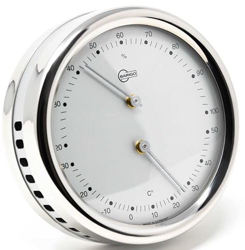 BARIGO 829RFPO Schiffsthermo/-hygrometer ORION 100 x 35 mm, Präzisions-Messgerät mit Bimetall-Thermometer, Edelstahl poliert