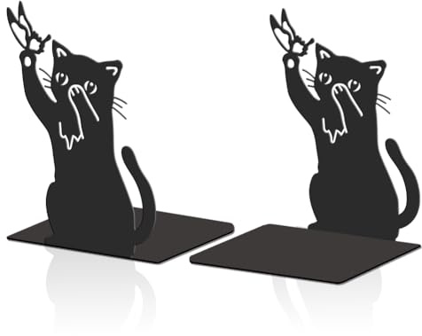 Hobbspring 2 Stück Katzen Dekorative Metall Buchstützen Buchenden für Schwere Bücher Schwarz Robuste Bücherregalhalter Größere Buchstützen Verwendet auf dem Schreibtisch für Büro zu Hause oder Schule