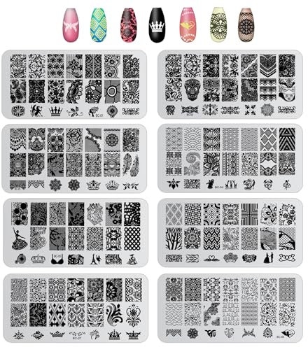 8 PCS Nail Stamping Plate, Lace Nail Stamper Kit for DIY Print, Art Nail Stamping Kit for Women Nail Decoration, Nail Art Stamp for Manicure Salon Design Gift (Style-A)