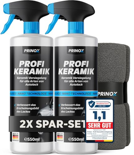 Keramikversiegelung Auto Set 2x 550 ml inkl. 2x Mikrofasertuch - Keramik Versiegelung für perfekten Glanz mit Versiegelungs-Effekt - Premium Lackversiegelung, Flüssigglas für alle Lacke