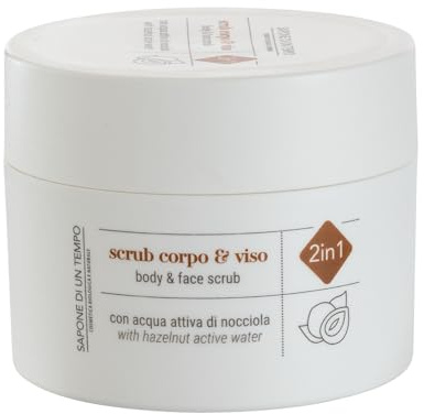 Sapone di un Tempo Scrub Viso Crema Esfoliante Idratante, con Granuli di Nocciolo di Mandorle e Nocciole, Aloe Vera Bio, Burro di Karitè e Acqua Attiva di Nocciola Italiana, Pelle Morbida e Luminosa