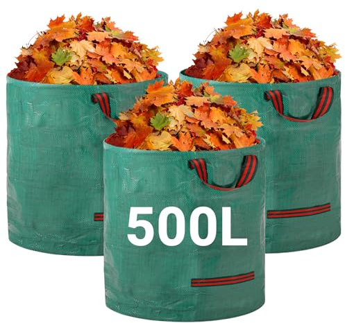 Velway Gartensack 3x500L Gartenabfallsack Laubsack Stabil Selbststehen | Gartensack mit 4 Griffen Robust Wasserdicht Wiederverwendbar Faltbar für GrünschnittLaub Rasenschnitt Gartenabfälle Grün