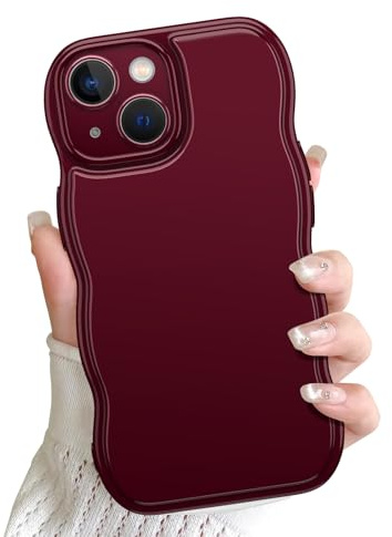 ÁRBOLORO Hülle für iPhone 13 Wellen Rahmenform, Kameraschutz Stoßfeste Wellenform Weiche Silikon Handyhülle für Frauen und Mädchen Silikon TPU Bumper Schutzhülle, Weinrot