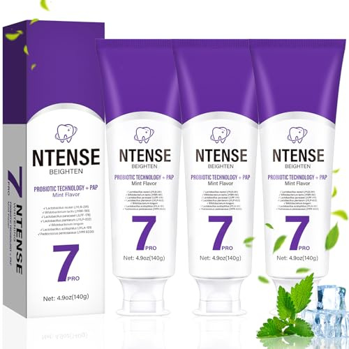 Toivize 7PRO Dentifricio Viola Sbiancante Intensivo 3 * 140g | Intense Whitening 7 Pro, Senza Fluoro, Senza SLS, Delicato per Denti Sensibili, Rimozione Macchie, Alito Fresco