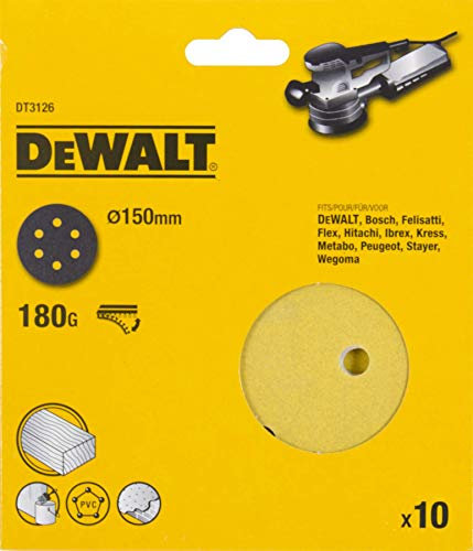 DEWALT Disques abrasifs 150mm grain 180 10 pièces DT3126-QZ