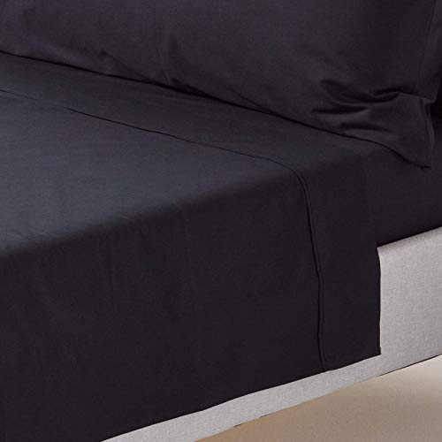 HOMESCAPES Black Pure Egyptian Cotton Flat Sheet King 200 TC 400 Thread Count Equivalent Bed Sheet