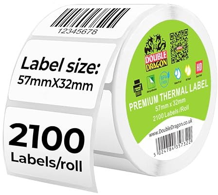 57 x 32 mm Thermo-Etikettenrolle mit 2.100 Etiketten, Zebra, Citizen, Intermec