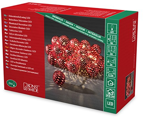 Konstsmide Decoration Indoor 24 LEDs Red Moroccan Style Metal Balls Light String - Warm White